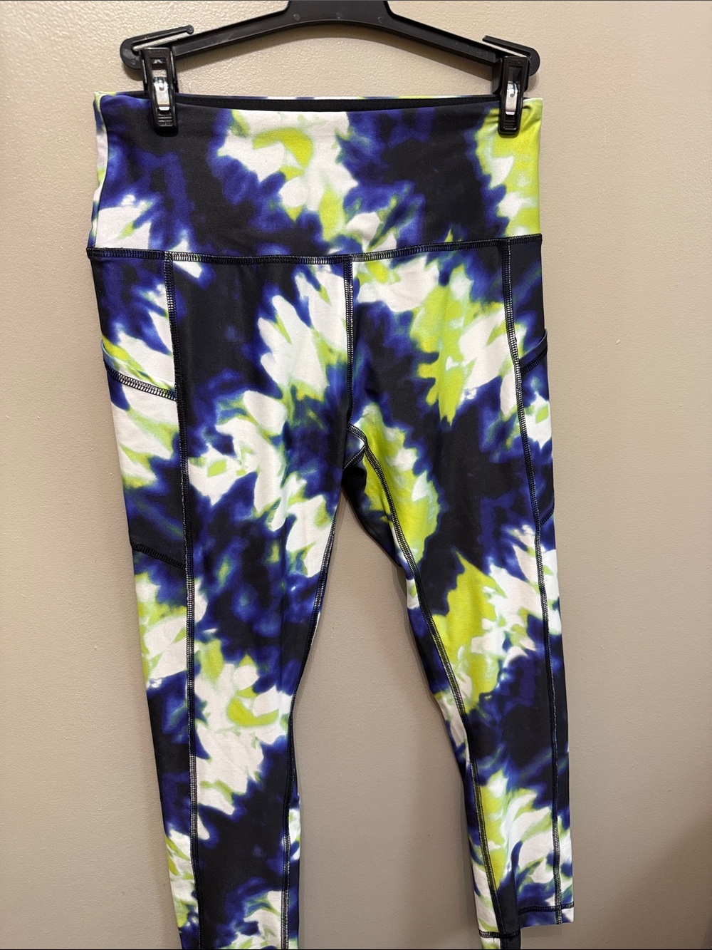 Women’s  Tie-Dye Active Leggings in Blue, White & Lime